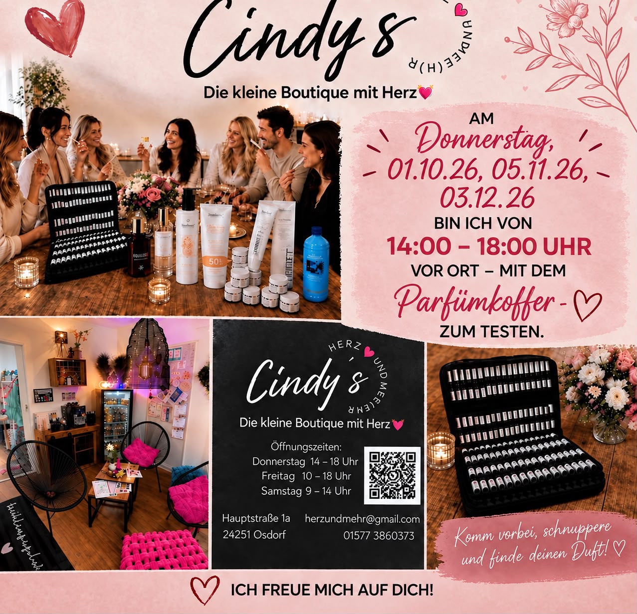 Parfümkoffer zum Testen am 1.10., 5.11. und 3.12.2026 jeweils von 14 bis 18 Uhr