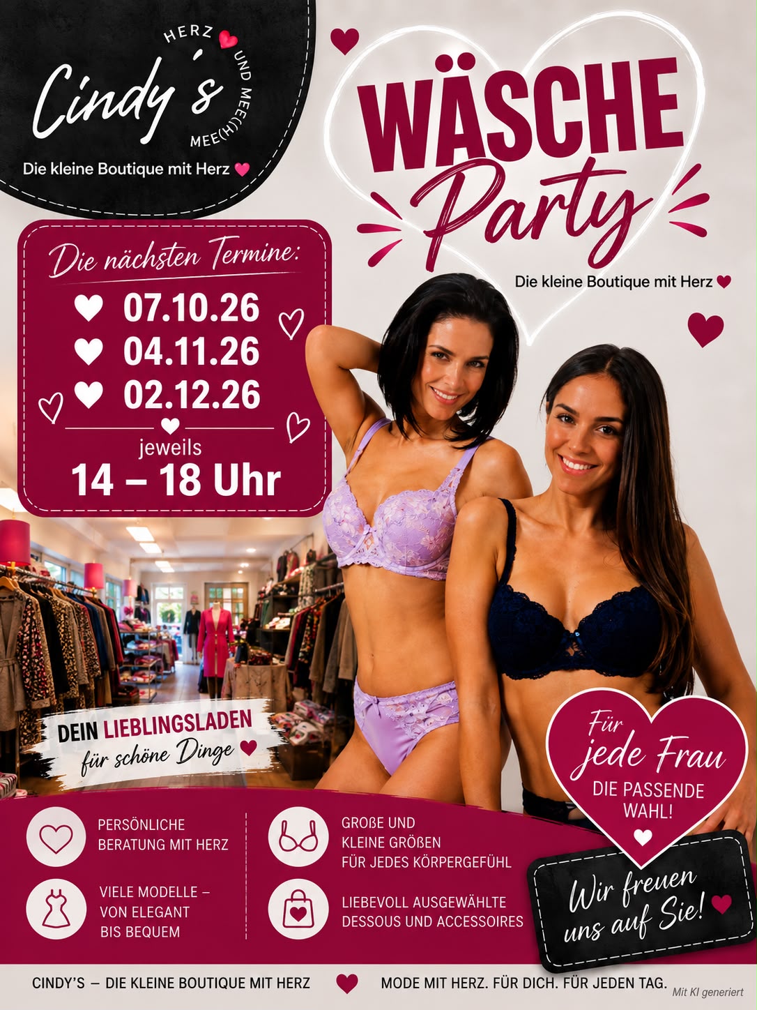 Wäsche-Party am 7.10., 4.11. und 2.12.2026 jeweils von 14 bis 18 Uhr