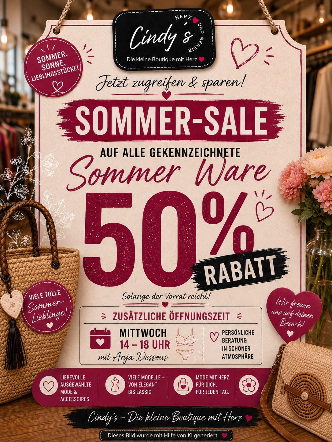 Sommer-Sale: 50 % Rabatt auf alle gekennzeichnete Sommerware